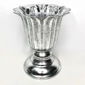 Silver Metal Scalloped Urn 15cm