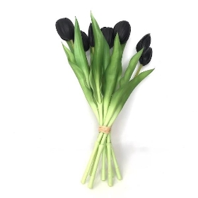 Black Real Touch Tulip Bundle 34cm