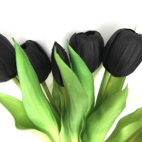 Black Real Touch Tulip Bundle 34cm