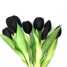 Black Real Touch Tulip Bundle 34cm