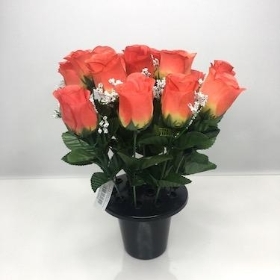 Orange Rosebud Grave Pot