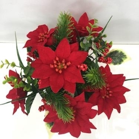 Red Poinsettia Grave Arrangement 