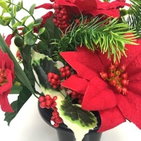 Red Poinsettia Grave Arrangement 