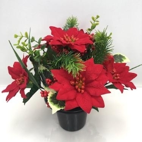 Red Poinsettia Grave Arrangement