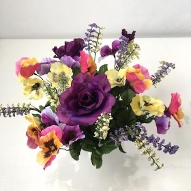 Purple Rose and Pansy Grave Pot 25cm