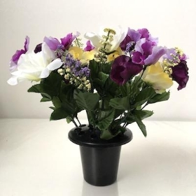 White Rose and Pansy Grave Pot 25cm