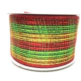 Red Gold Green Deco Mesh Ribbon 63mm