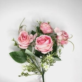 Pink Rose And Hydrangea Bush 31cm