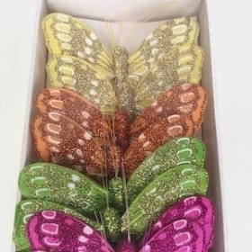 Mixed Glitter Feather Butterfly 10cm x 12