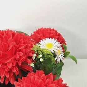 Red Mum And Foliage Grave Arrangement 22cm