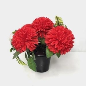 Red Mum And Foliage Grave Arrangement 22cm