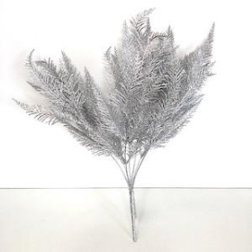 Silver Glitter Fern Bush 44cm 