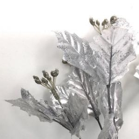 Silver Glitter Holly Bush 31cm