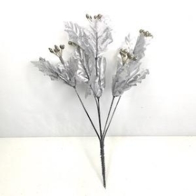 Silver Glitter Holly Bush 31cm