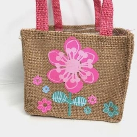 Flower Print Hessian Bag x 10