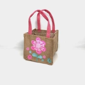 Flower Print Hessian Bag x 10