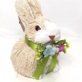 Easter Rabbit With Green Ribbon 11cm