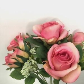 Pink Rose And Rosebud Bush 34cm