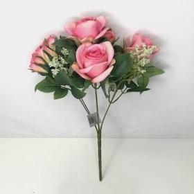 Pink Rose And Rosebud Bush 34cm