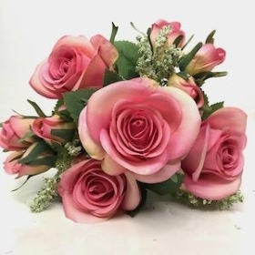 Pink Rose And Rosebud Bush 34cm