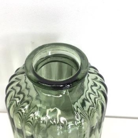 Vintage Green Ribbed Bottle Vase 19cm