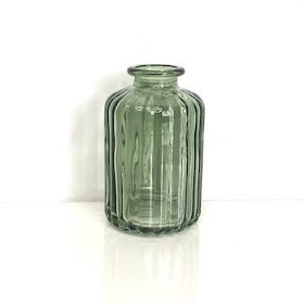 Vintage Green Ribbed Bottle Vase 19cm