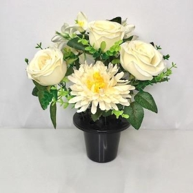 Cream Rose Mix Grave Pot 30cm