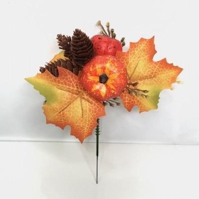 Autumn Pumpkin And Pinecone Pick 18cm