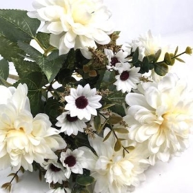 Ivory Dahlia And Foliage Bush 43cm