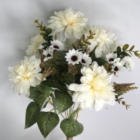 Ivory Dahlia And Foliage Bush 43cm