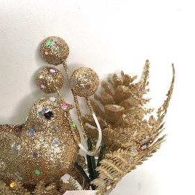 Champagne Glitter Bird Pick 20cm