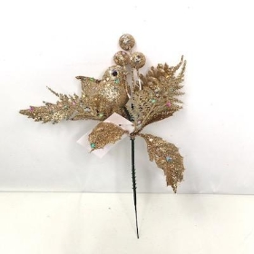 Champagne Glitter Bird Pick 20cm