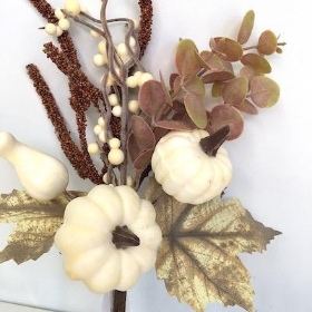 Cream Pumpkin And Foliage Pick 31cm