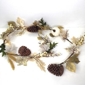 Cream Pumpkin And Cone Garland 170cm